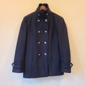 Saint James Womens 100% Wool Jacket Navy Sz 12 Nautical Double Breasted Pea Coat